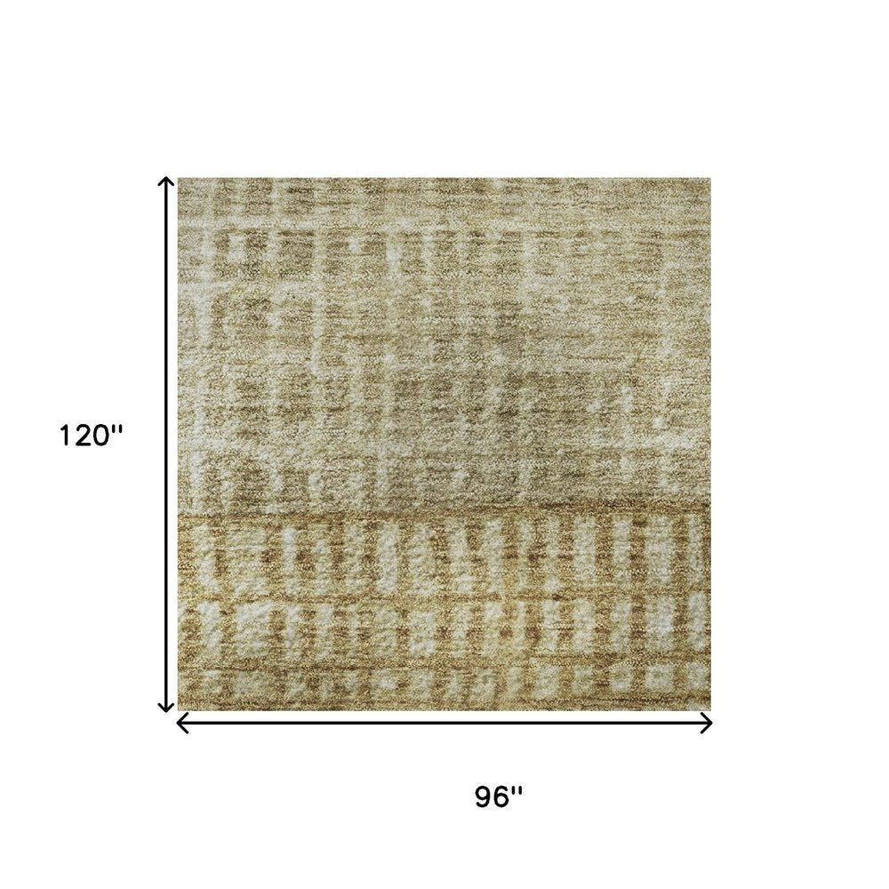 8' X 10' Brown And Beige Geometric Washable Area Rug With UV Protection