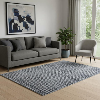 5' X 8' Blue And Gray Geometric Washable Area Rug With UV Protection