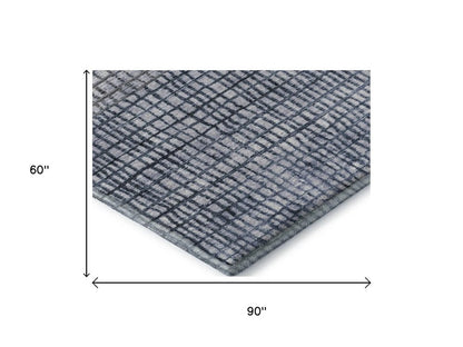 5' X 8' Blue And Gray Geometric Washable Area Rug With UV Protection