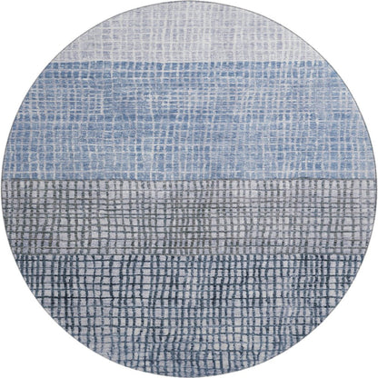 8' Blue And Gray Geometric Washable Round Rug With UV Protection
