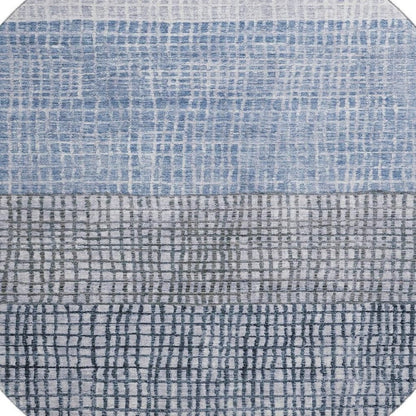 8' Blue And Gray Geometric Washable Round Rug With UV Protection