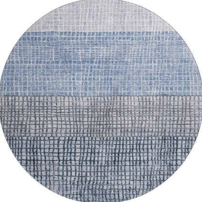 8' Blue And Gray Geometric Washable Round Rug With UV Protection