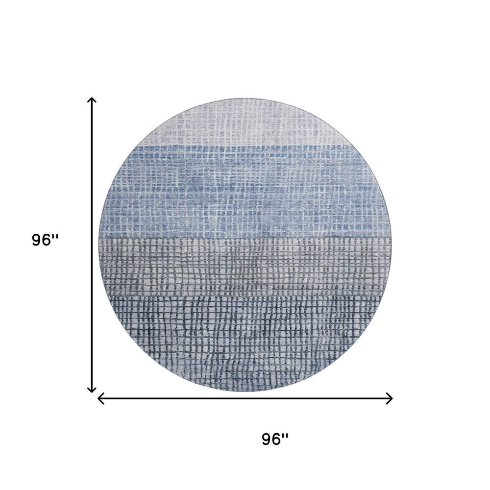 8' Blue And Gray Geometric Washable Round Rug With UV Protection