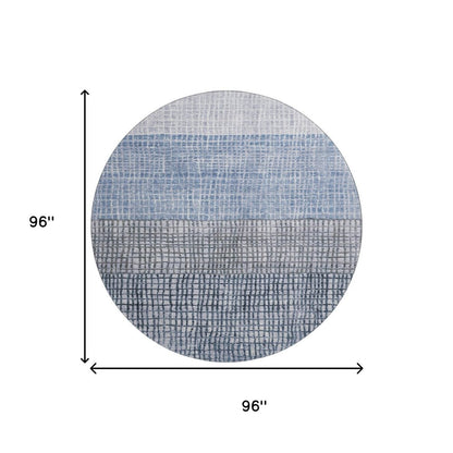 8' Blue And Gray Geometric Washable Round Rug With UV Protection
