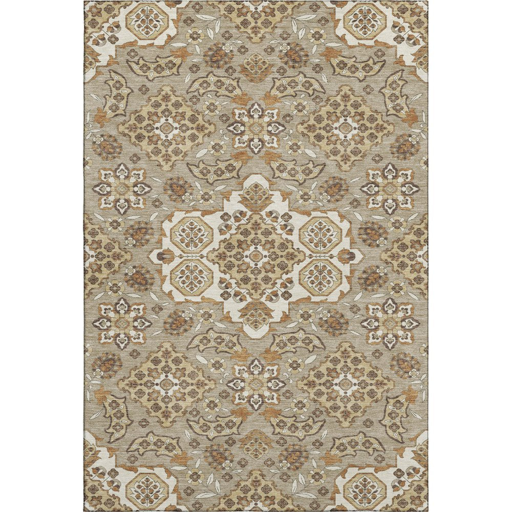 8' X 10' Taupe And Beige Floral Medallion Washable Area Rug With UV Protection
