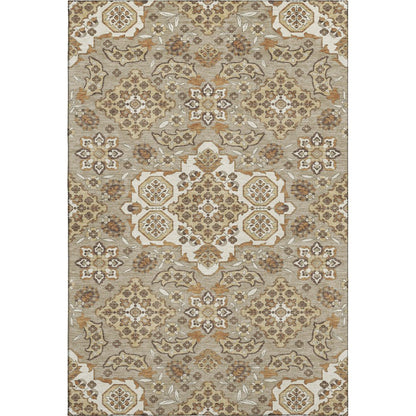 8' X 10' Taupe And Beige Floral Medallion Washable Area Rug With UV Protection