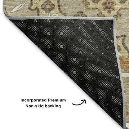 8' X 10' Taupe And Beige Floral Medallion Washable Area Rug With UV Protection