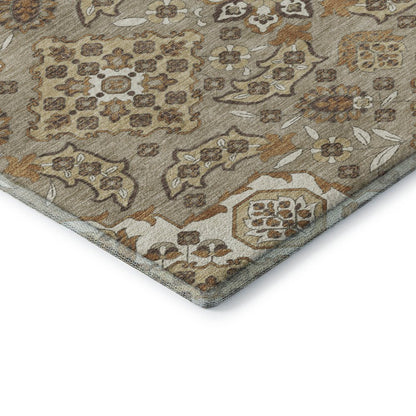 8' X 10' Taupe And Beige Floral Medallion Washable Area Rug With UV Protection