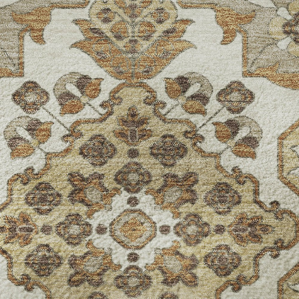8' X 10' Taupe And Beige Floral Medallion Washable Area Rug With UV Protection