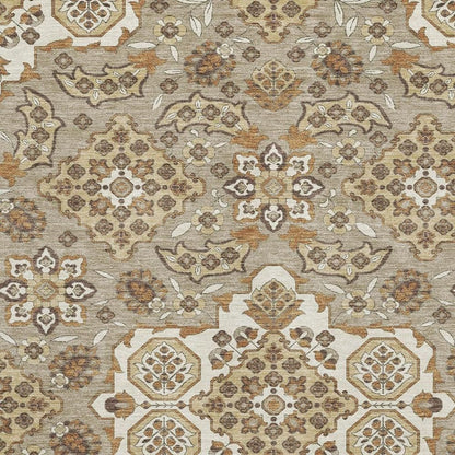 8' X 10' Taupe And Beige Floral Medallion Washable Area Rug With UV Protection
