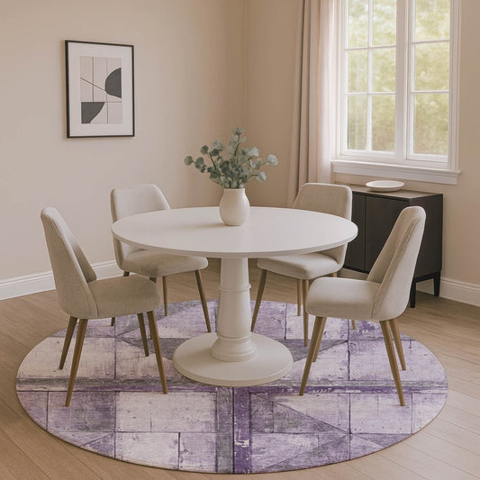 8' Purple And Gray Geometric Washable Round Rug With UV Protection