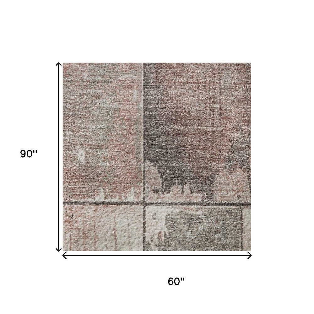 5' X 8' Copper And Gray Geometric Washable Area Rug With UV Protection