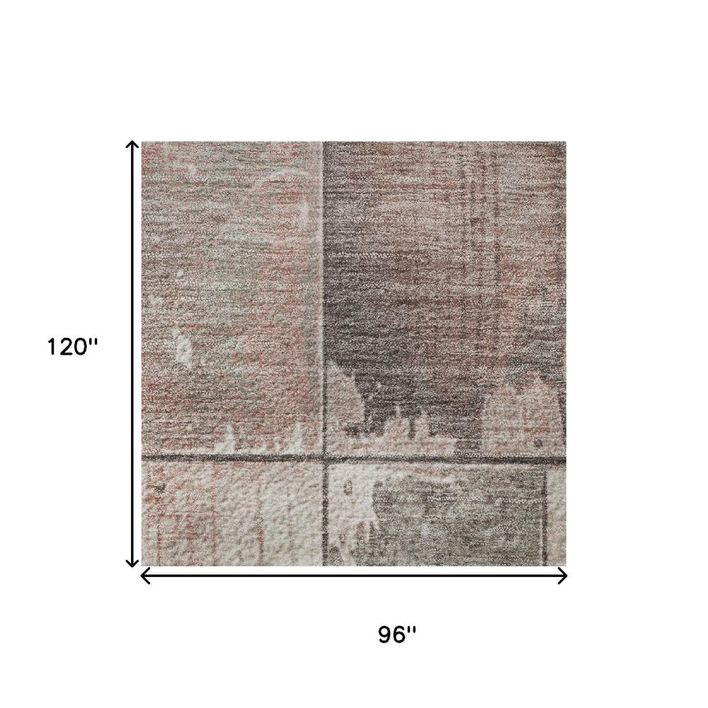 8' X 10' Copper And Gray Geometric Washable Area Rug With UV Protection