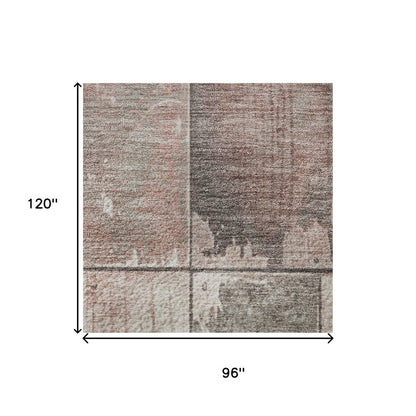 8' X 10' Copper And Gray Geometric Washable Area Rug With UV Protection