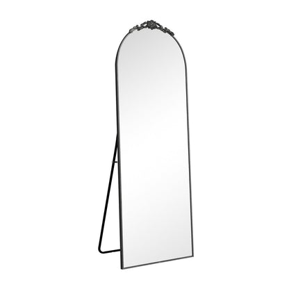 Black Aluminum Arch Freestanding Ornate Framed Accent Mirror
