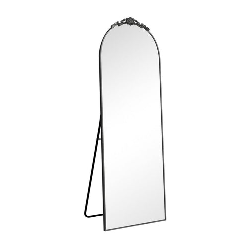 Black Aluminum Arch Freestanding Ornate Framed Accent Mirror
