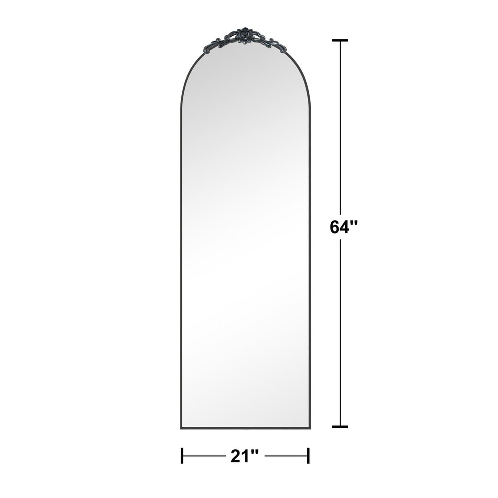 Black Aluminum Arch Freestanding Ornate Framed Accent Mirror