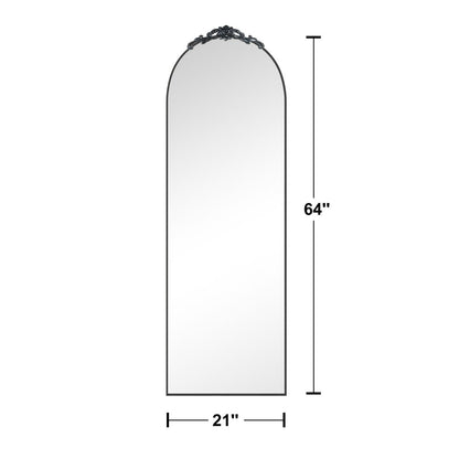 Black Aluminum Arch Freestanding Ornate Framed Accent Mirror