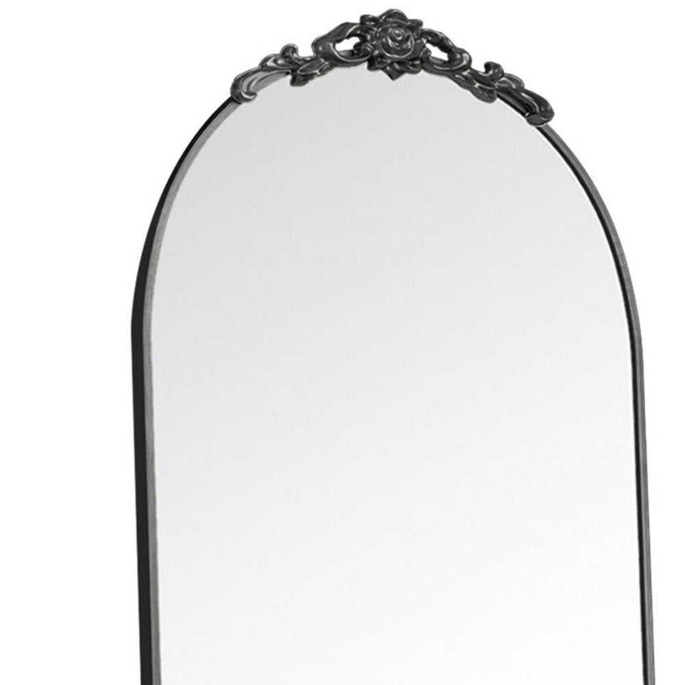 Black Aluminum Arch Freestanding Ornate Framed Accent Mirror