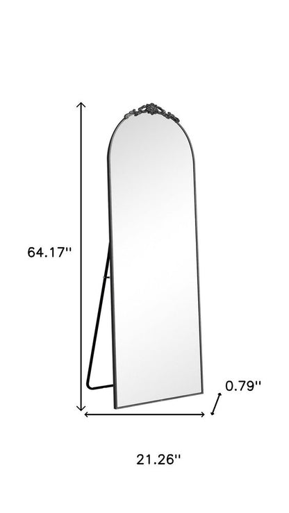 Black Aluminum Arch Freestanding Ornate Framed Accent Mirror
