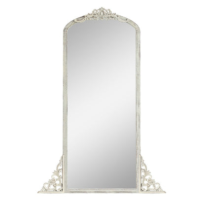 White Wood Arch Freestanding Ornate Framed Accent Mirror