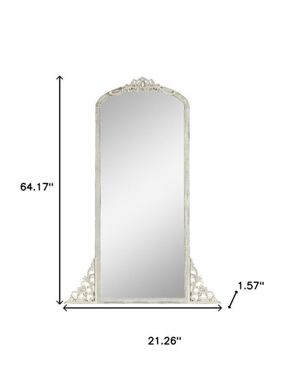 White Wood Arch Freestanding Ornate Framed Accent Mirror