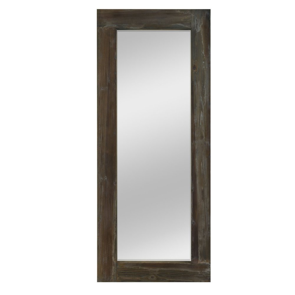 57" Brown Solid Wood Freestanding Ornate Framed Accent Mirror