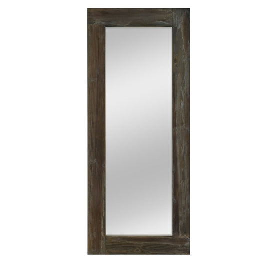 57" Brown Solid Wood Freestanding Ornate Framed Accent Mirror