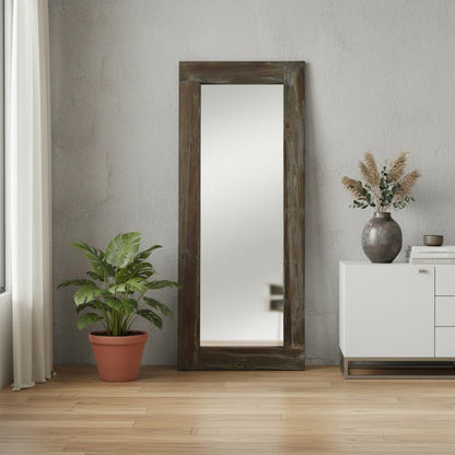 57" Brown Solid Wood Freestanding Ornate Framed Accent Mirror