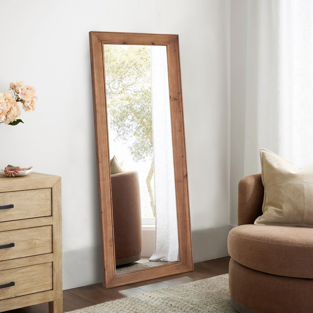64" Brown Wood Freestanding Or Wall Mounted Framed Full Length Mirror