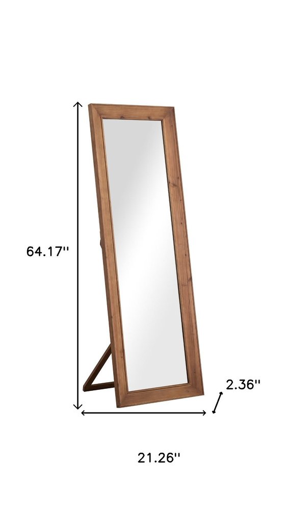64" Brown Wood Freestanding Or Wall Mounted Framed Full Length Mirror