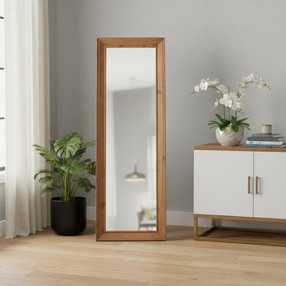 64" Brown Wood Freestanding Or Wall Mounted Framed Full Length Mirror