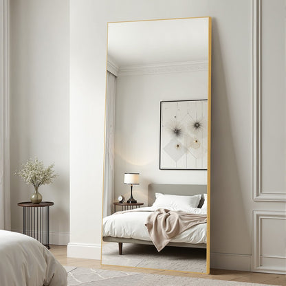 Gold Aluminum Freestanding Ornate Framed Accent Mirror