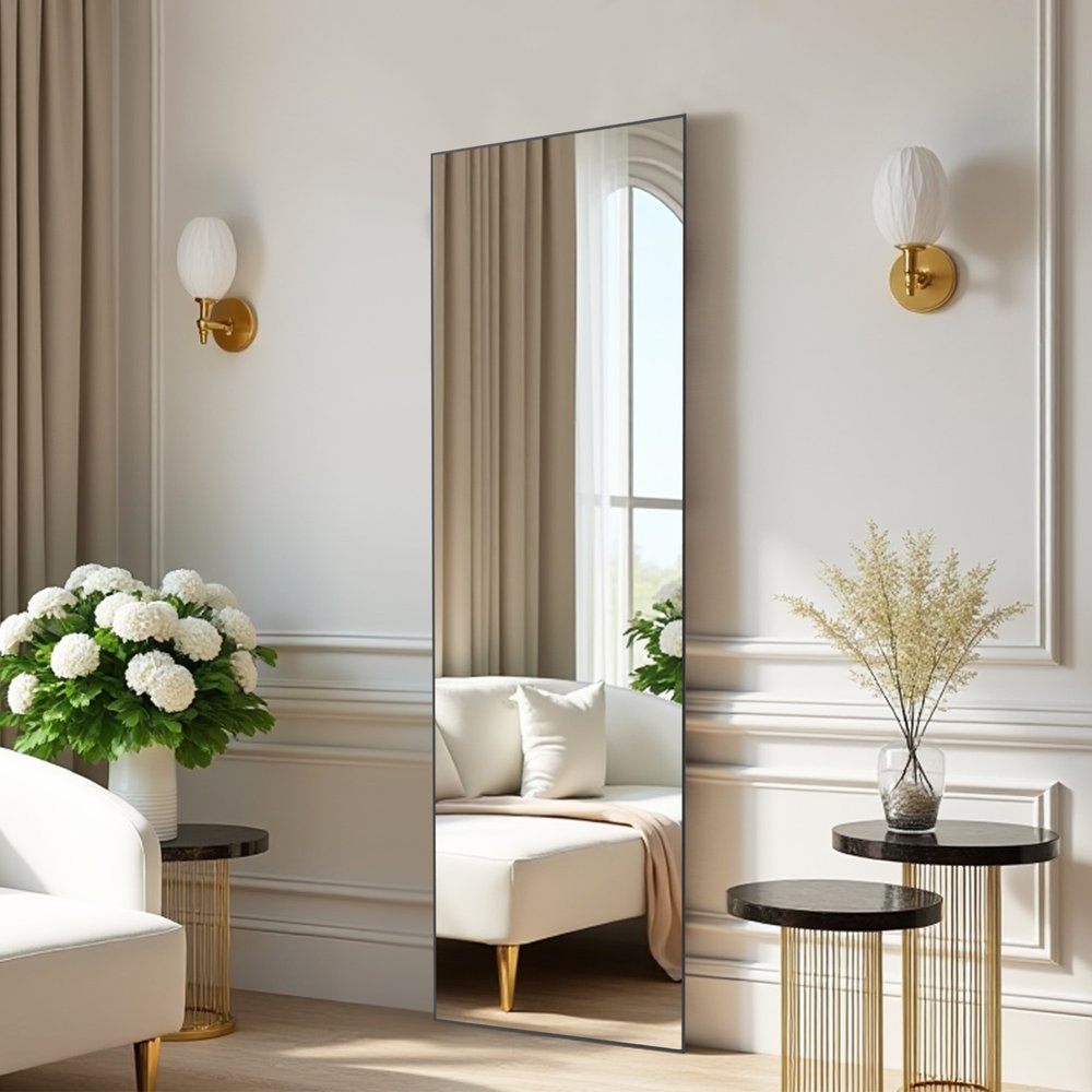 59" Black Aluminum Freestanding Ornate Framed Accent Mirror