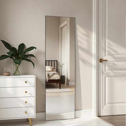 59" Black Aluminum Freestanding Ornate Framed Accent Mirror