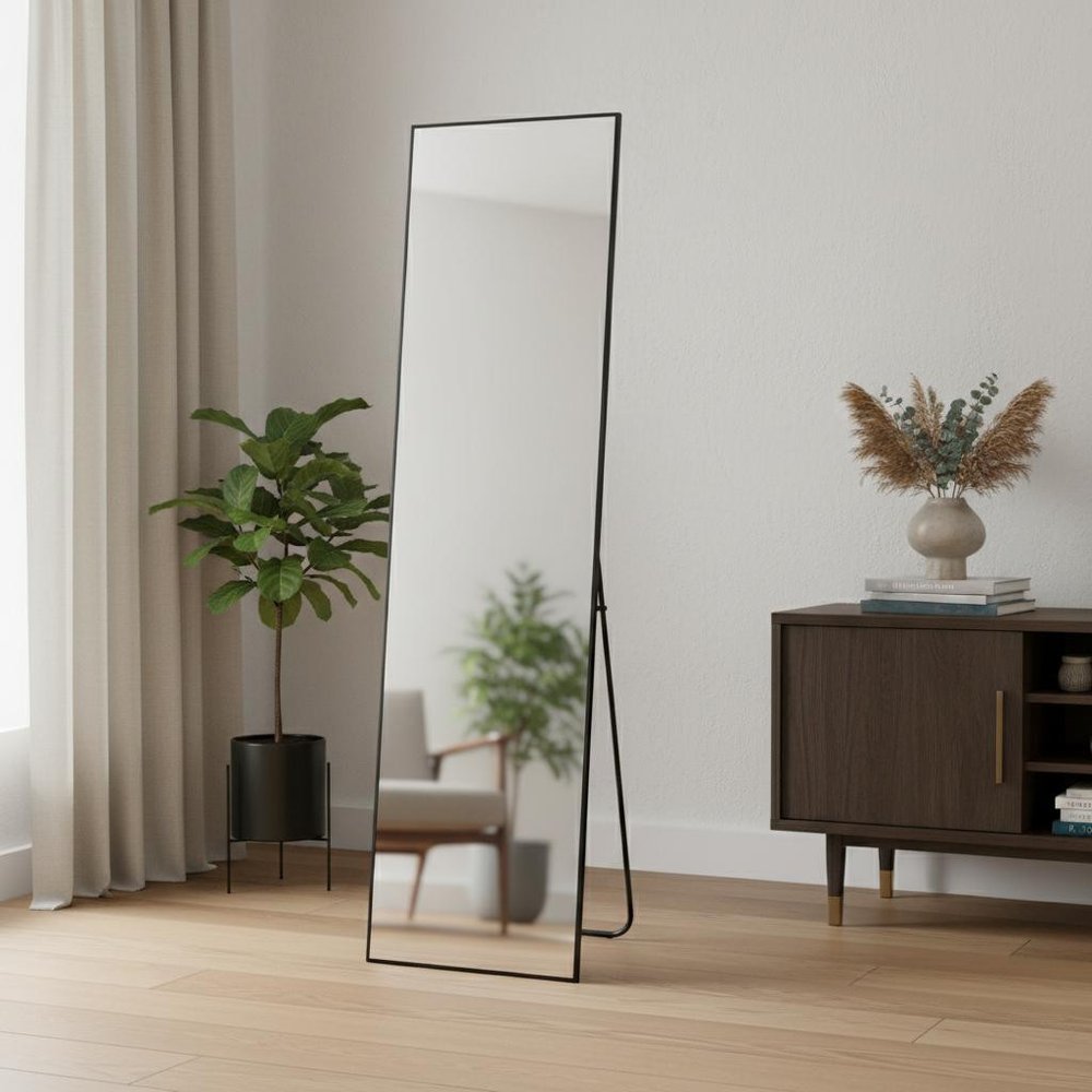 59" Black Aluminum Freestanding Ornate Framed Accent Mirror