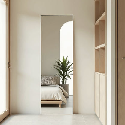 63" Black Aluminum Freestanding Ornate Framed Accent Mirror