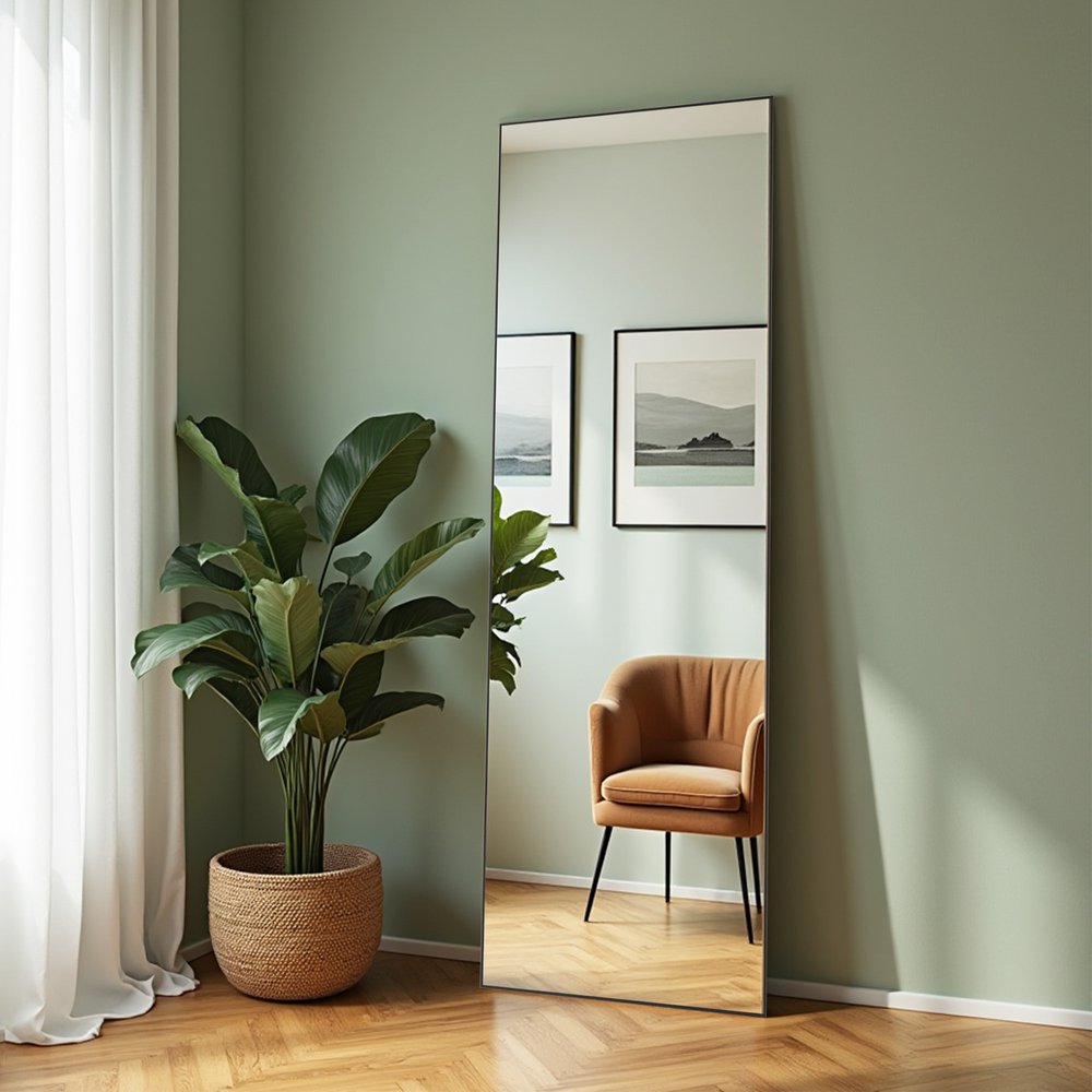 63" Black Aluminum Freestanding Ornate Framed Accent Mirror