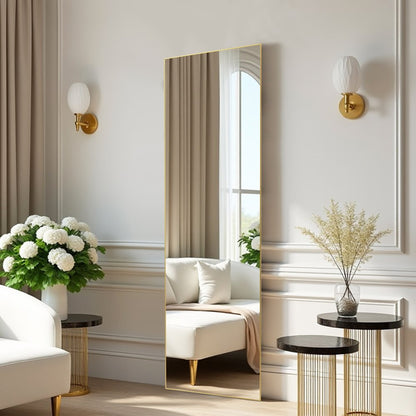 59" Gold Aluminum Freestanding Ornate Framed Accent Mirror