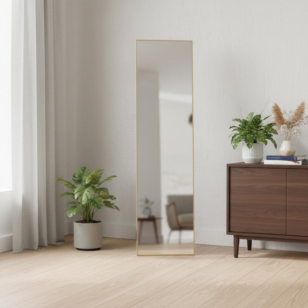 59" Gold Aluminum Freestanding Ornate Framed Accent Mirror