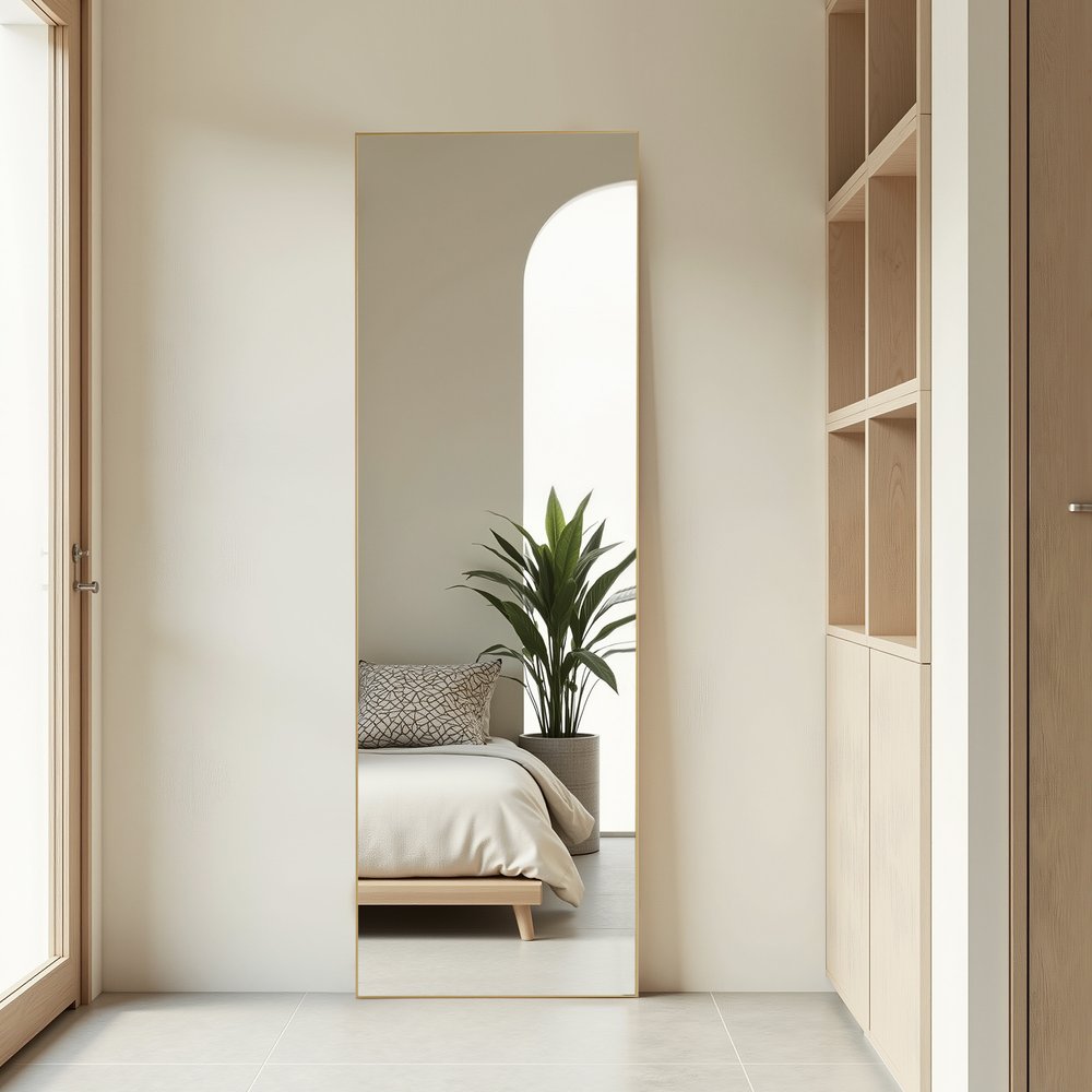 63" Gold Aluminum Freestanding Ornate Framed Accent Mirror