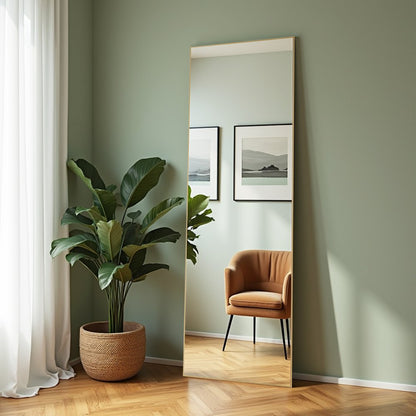 63" Gold Aluminum Freestanding Ornate Framed Accent Mirror