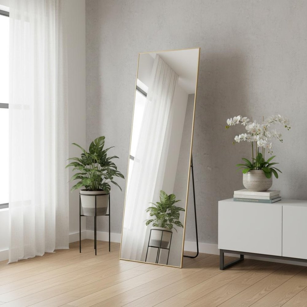 63" Gold Aluminum Freestanding Ornate Framed Accent Mirror