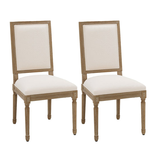 Set of Two Beige and Walnut Upholstered Linen And Solid Wood Dining Side Chairs